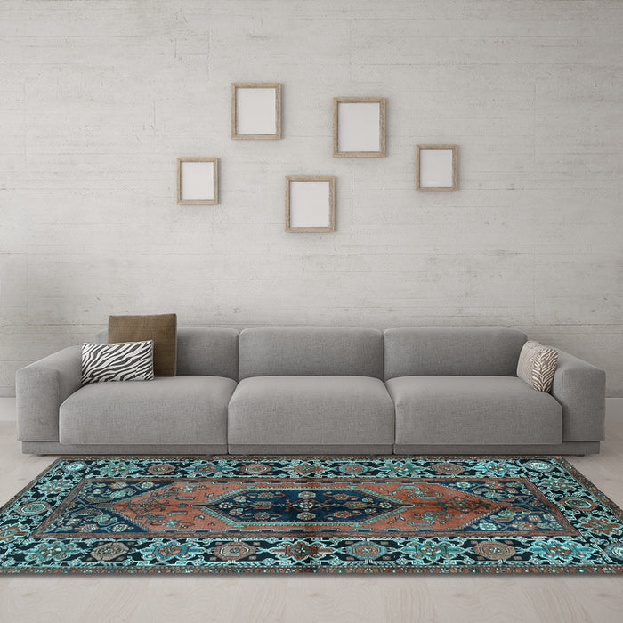 Machine Washable Persian Light Blue Traditional Rug in a Living Room, wshtr2562lblu