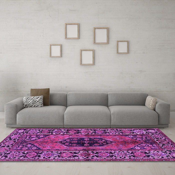 Machine Washable Persian Purple Traditional Area Rugs in a Living Room, wshtr2562pur