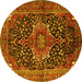 Round Machine Washable Medallion Yellow Traditional Rug, wshtr2563yw