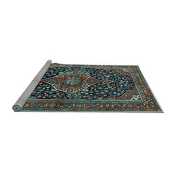 Sideview of Machine Washable Medallion Light Blue Traditional Rug, wshtr2563lblu