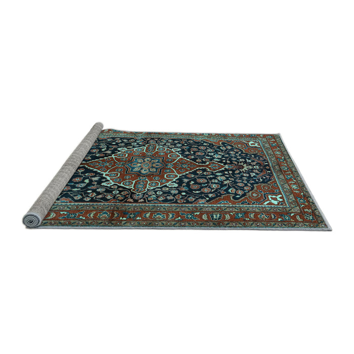 Sideview of Machine Washable Medallion Light Blue Traditional Rug, wshtr2563lblu