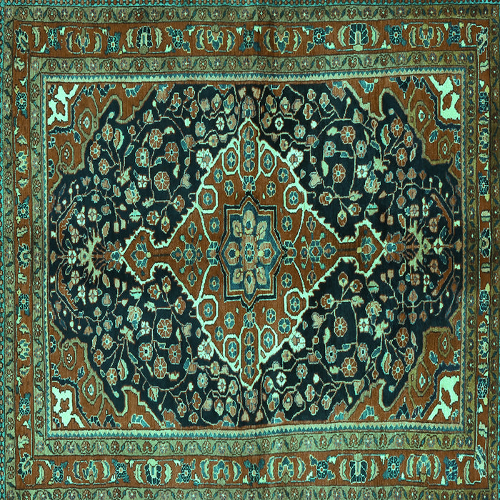 Square Medallion Turquoise Traditional Rug, tr2563turq