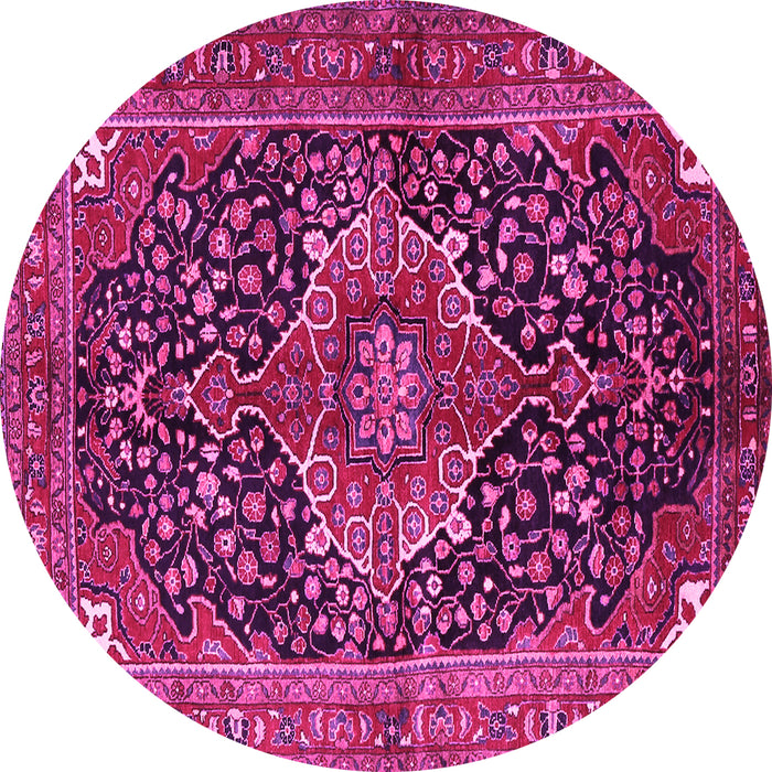 Round Machine Washable Medallion Pink Traditional Rug, wshtr2563pnk