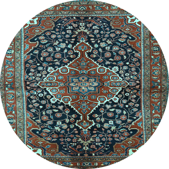 Round Machine Washable Medallion Light Blue Traditional Rug, wshtr2563lblu