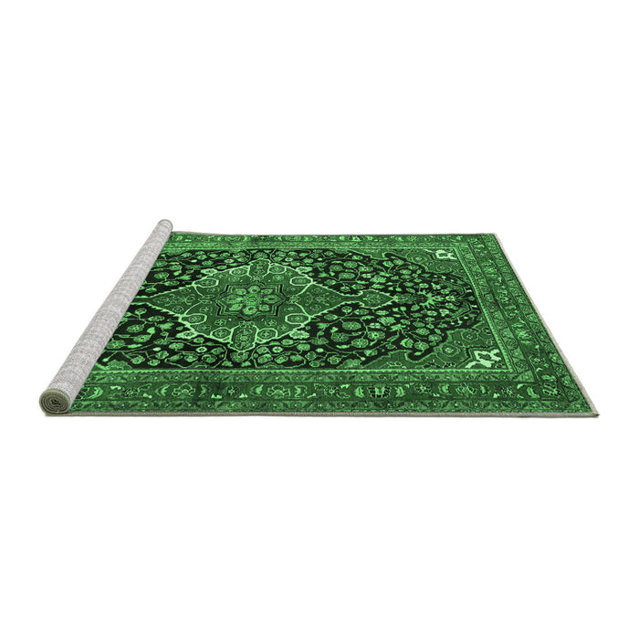 Sideview of Machine Washable Medallion Emerald Green Traditional Area Rugs, wshtr2563emgrn