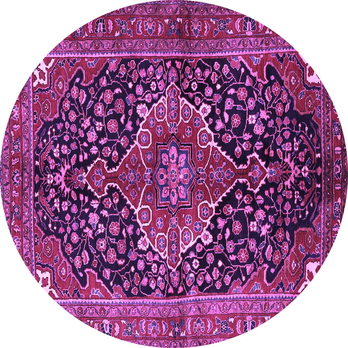 Round Machine Washable Medallion Purple Traditional Area Rugs, wshtr2563pur