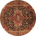 Round Medallion Brown Traditional Rug, tr2563brn