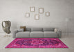 Machine Washable Medallion Pink Traditional Rug in a Living Room, wshtr2563pnk