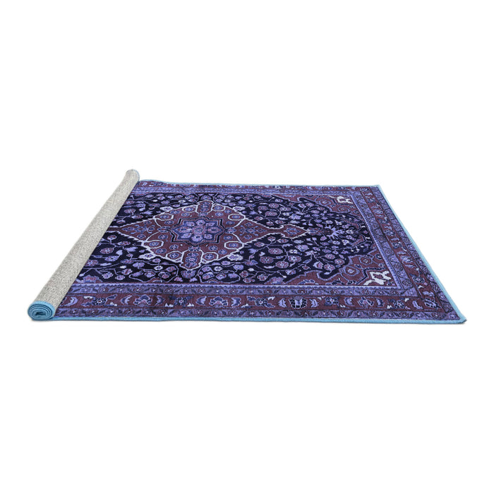 Sideview of Machine Washable Medallion Blue Traditional Rug, wshtr2563blu
