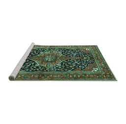 Sideview of Machine Washable Medallion Turquoise Traditional Area Rugs, wshtr2563turq