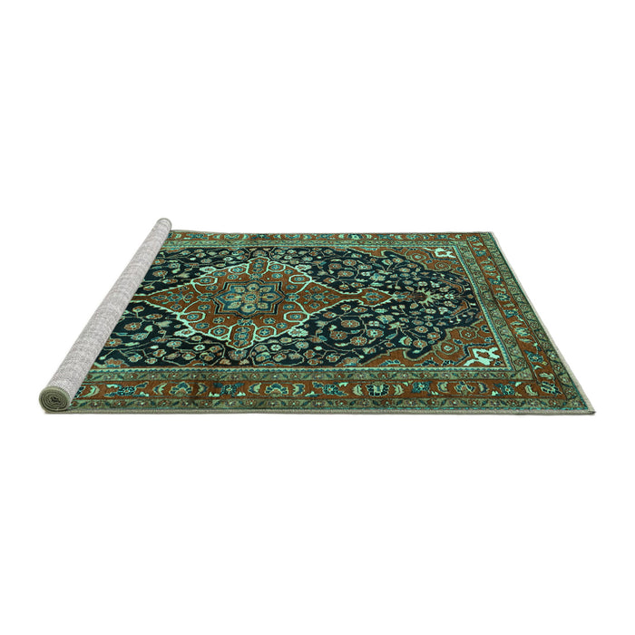 Sideview of Machine Washable Medallion Turquoise Traditional Area Rugs, wshtr2563turq