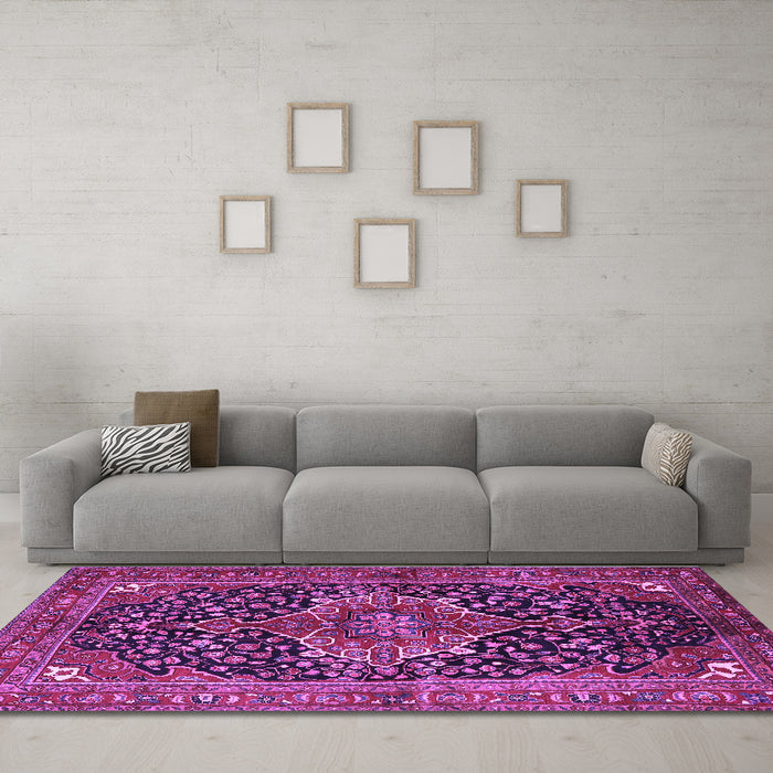 Machine Washable Medallion Purple Traditional Area Rugs in a Living Room, wshtr2563pur