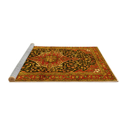 Sideview of Machine Washable Medallion Yellow Traditional Rug, wshtr2563yw