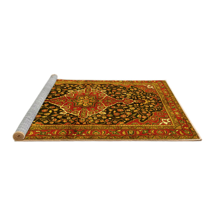 Sideview of Machine Washable Medallion Yellow Traditional Rug, wshtr2563yw