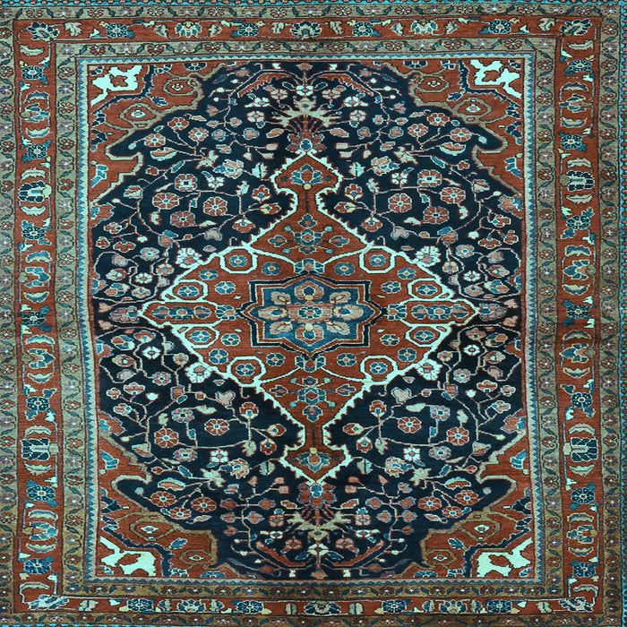 Square Machine Washable Medallion Light Blue Traditional Rug, wshtr2563lblu