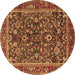 Round Machine Washable Persian Brown Traditional Rug, wshtr2564brn