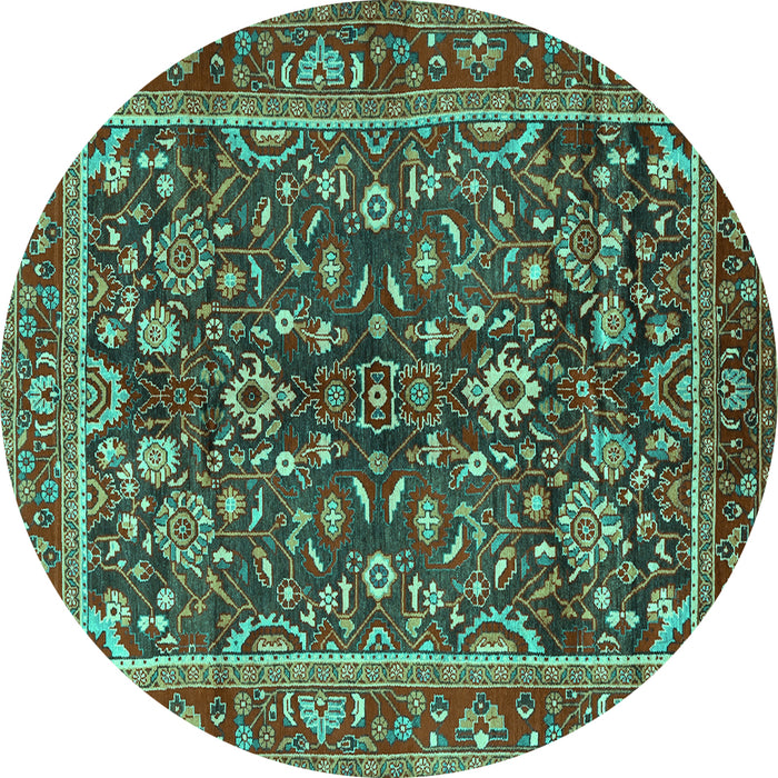 Round Persian Turquoise Traditional Rug, tr2564turq