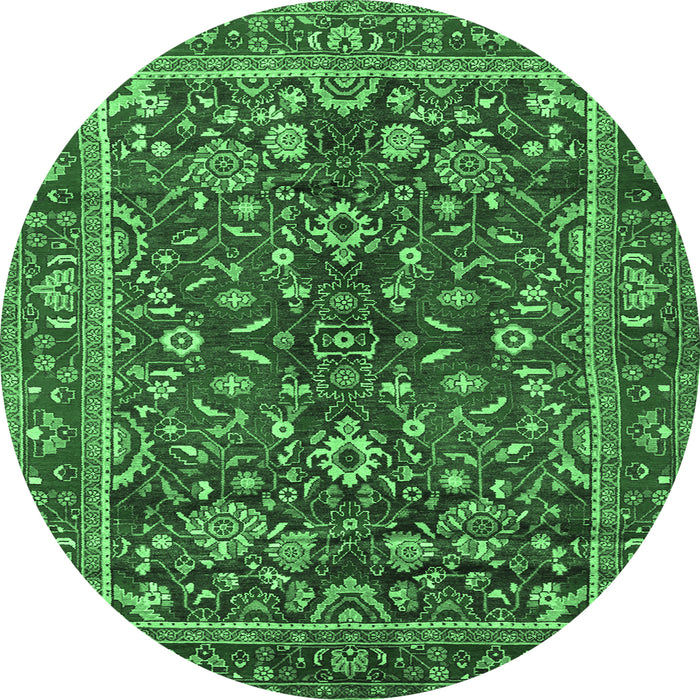 Round Machine Washable Persian Emerald Green Traditional Area Rugs, wshtr2564emgrn