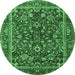 Round Machine Washable Persian Emerald Green Traditional Area Rugs, wshtr2564emgrn