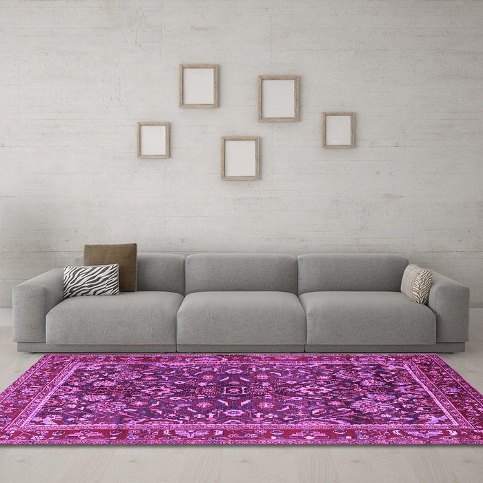 Machine Washable Persian Purple Traditional Area Rugs in a Living Room, wshtr2564pur