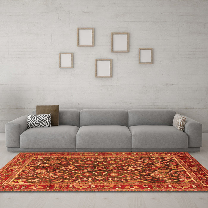 Machine Washable Persian Orange Traditional Area Rugs in a Living Room, wshtr2564org