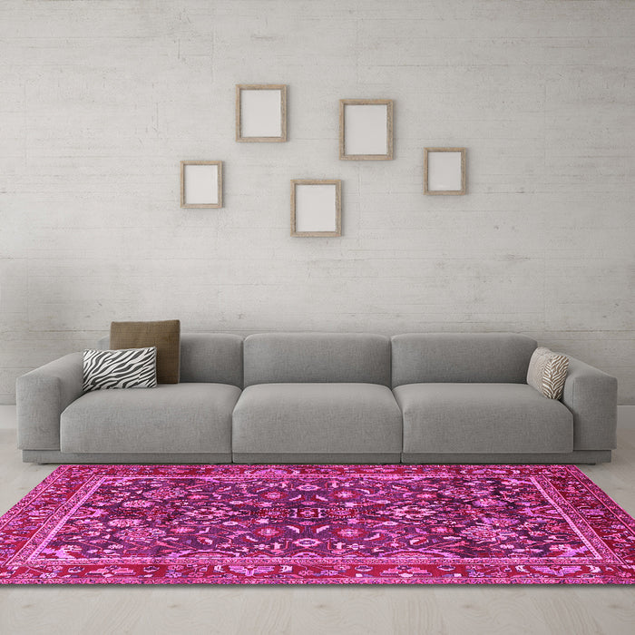 Machine Washable Persian Pink Traditional Rug in a Living Room, wshtr2564pnk