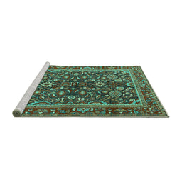 Sideview of Machine Washable Persian Turquoise Traditional Area Rugs, wshtr2564turq