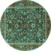 Round Machine Washable Persian Turquoise Traditional Area Rugs, wshtr2564turq