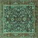 Square Machine Washable Persian Turquoise Traditional Area Rugs, wshtr2564turq