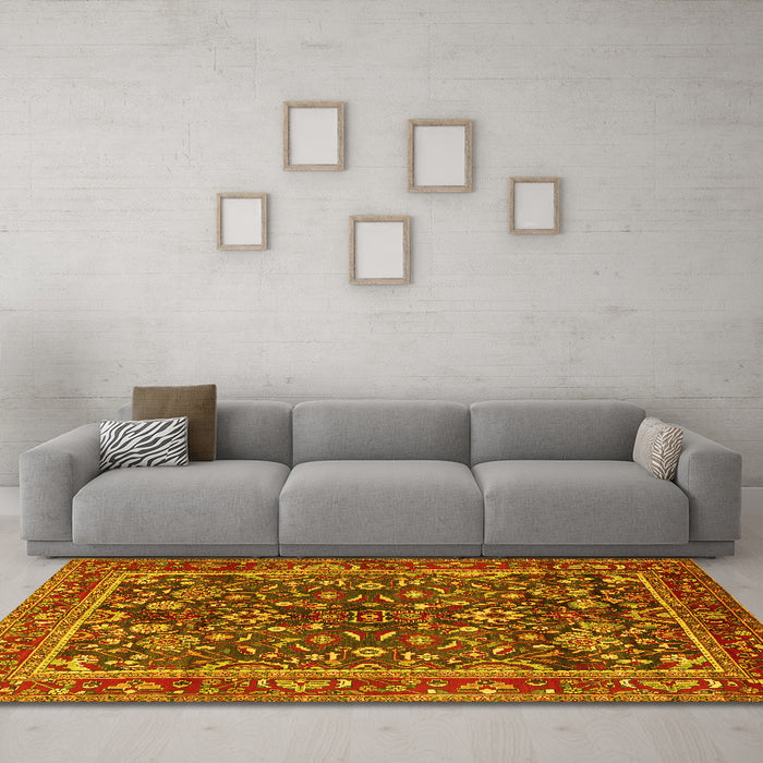 Machine Washable Persian Yellow Traditional Rug in a Living Room, wshtr2564yw