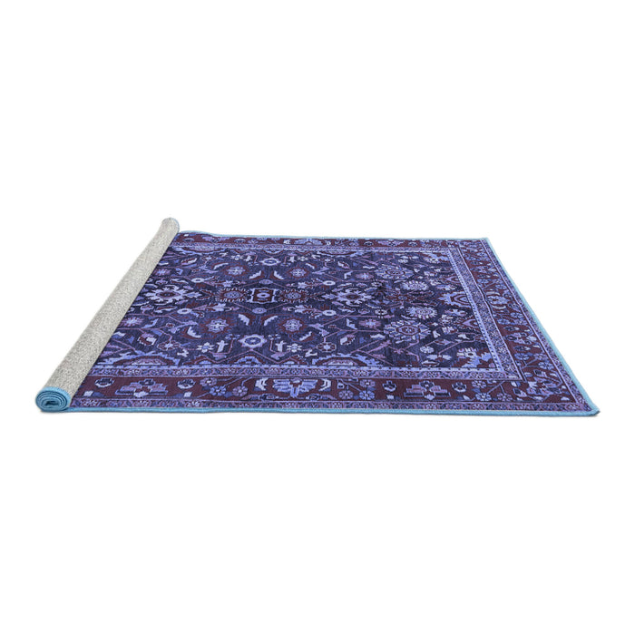 Sideview of Machine Washable Persian Blue Traditional Rug, wshtr2564blu