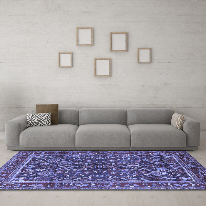 Machine Washable Persian Blue Traditional Rug in a Living Room, wshtr2564blu