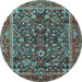 Round Machine Washable Persian Light Blue Traditional Rug, wshtr2564lblu