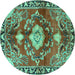 Round Machine Washable Persian Turquoise Traditional Area Rugs, wshtr2565turq