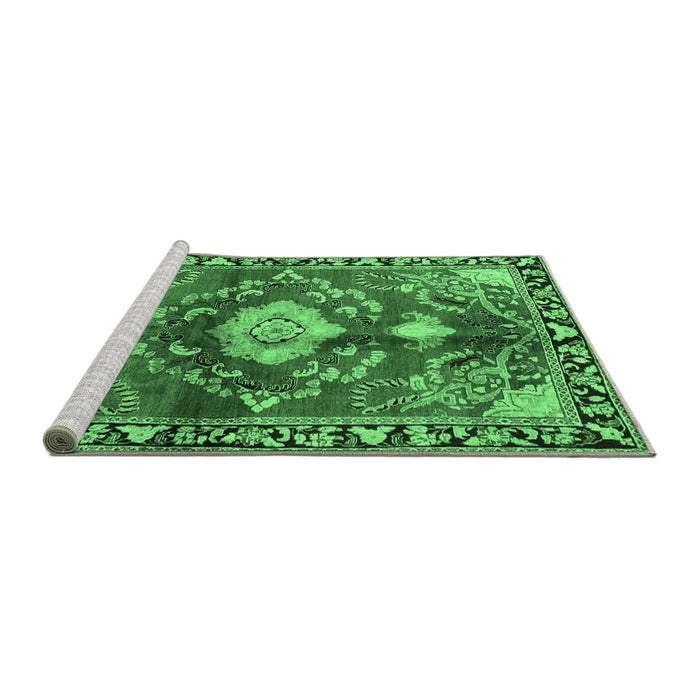 Sideview of Machine Washable Persian Emerald Green Traditional Area Rugs, wshtr2565emgrn