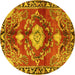 Round Machine Washable Persian Yellow Traditional Rug, wshtr2565yw