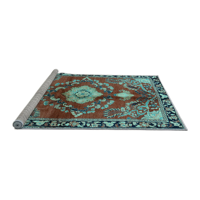 Sideview of Machine Washable Persian Light Blue Traditional Rug, wshtr2565lblu