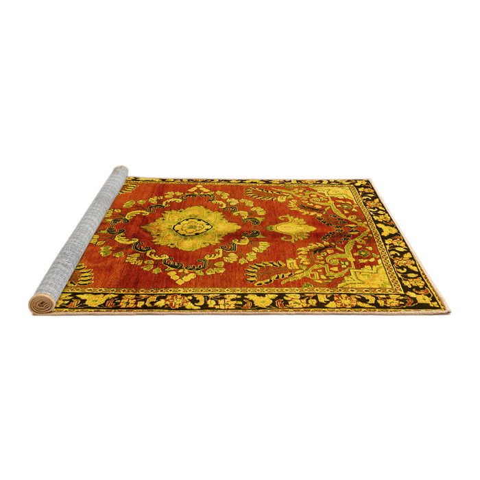 Sideview of Machine Washable Persian Yellow Traditional Rug, wshtr2565yw