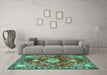 Machine Washable Persian Turquoise Traditional Area Rugs in a Living Room,, wshtr2565turq