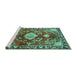 Sideview of Machine Washable Persian Turquoise Traditional Area Rugs, wshtr2565turq