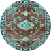 Round Machine Washable Persian Light Blue Traditional Rug, wshtr2565lblu