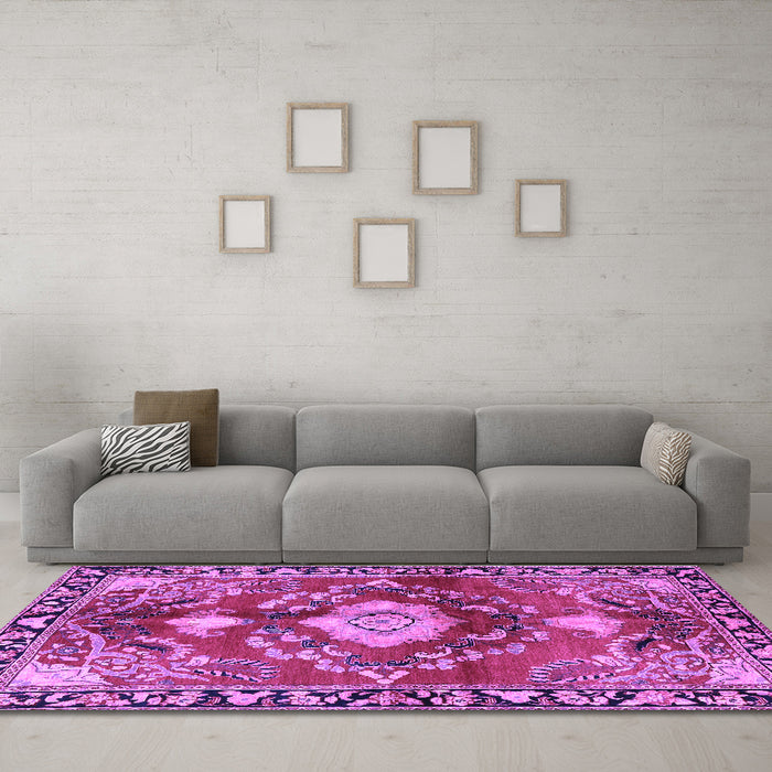 Machine Washable Persian Purple Traditional Area Rugs in a Living Room, wshtr2565pur