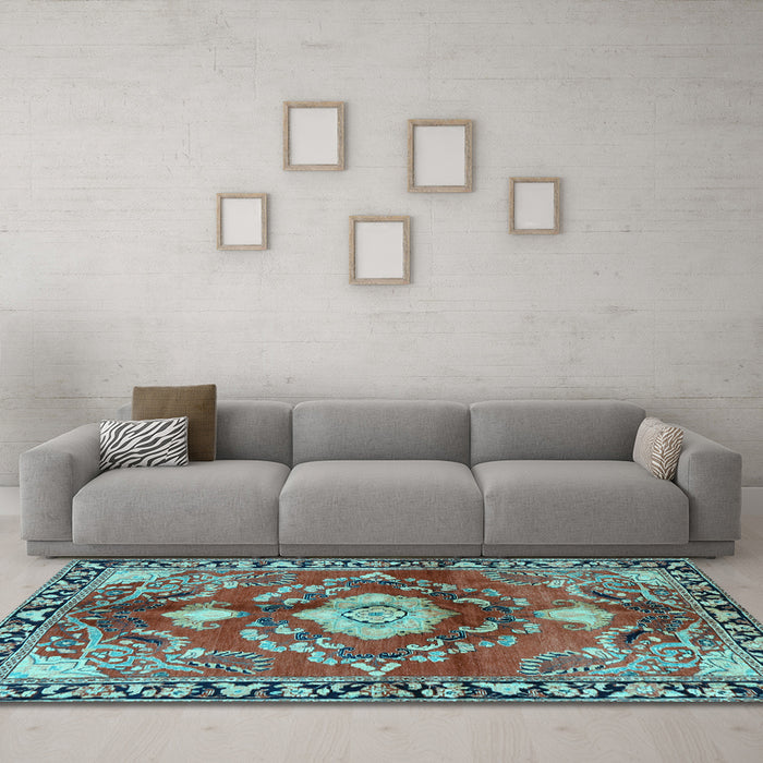 Machine Washable Persian Light Blue Traditional Rug in a Living Room, wshtr2565lblu
