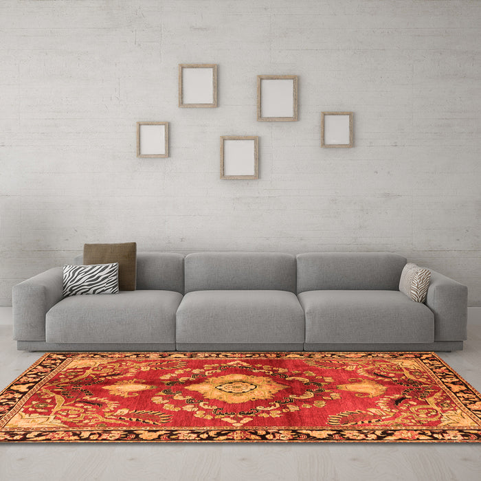 Machine Washable Persian Orange Traditional Area Rugs in a Living Room, wshtr2565org