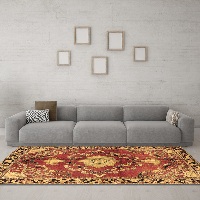 Machine Washable Persian Brown Traditional Rug in a Living Room,, wshtr2565brn