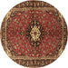 Round Machine Washable Persian Brown Traditional Rug, wshtr2566brn