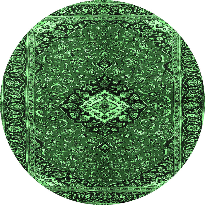 Round Machine Washable Persian Emerald Green Traditional Area Rugs, wshtr2566emgrn