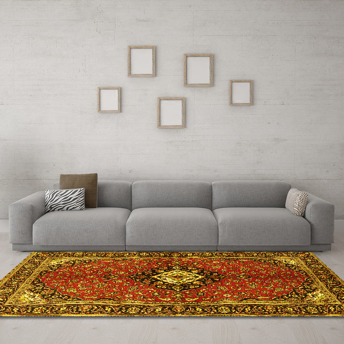 Machine Washable Persian Yellow Traditional Rug in a Living Room, wshtr2566yw