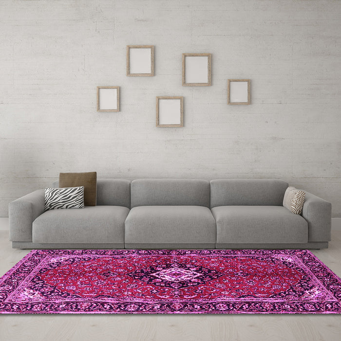 Machine Washable Persian Pink Traditional Rug in a Living Room, wshtr2566pnk