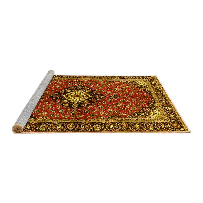 Sideview of Machine Washable Persian Yellow Traditional Rug, wshtr2566yw